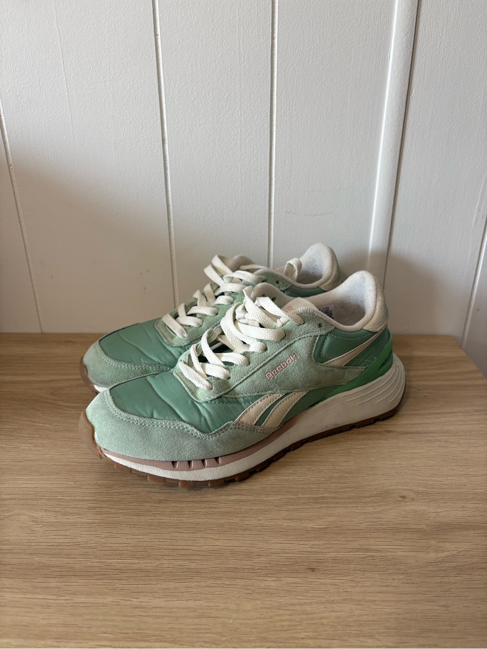 Reebok Seafoam Green and Cream Retro Sneakers